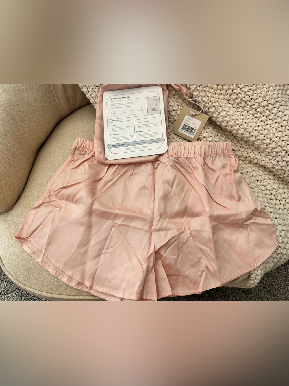 ettitude Pink Drawstring Travel Pouch with pink shorts size S NWT